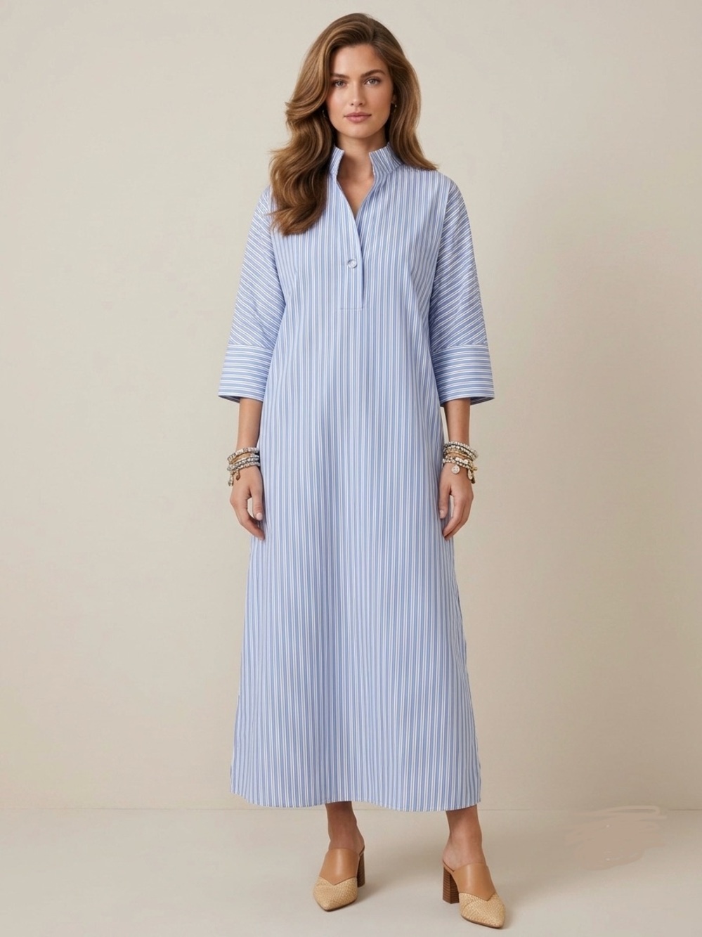 NWT Tuckernuck Blue & White Striped Maxi Tunic Dress Glass Button Size Small - Picture 1 of 13
